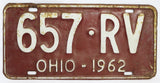 Vintage 1962 License Plate Ohio Hot Rod Muscle Car Historical Vehicle Garage 62