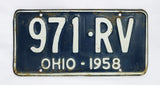 Vintage 1958 License Plate Ohio Hot Rod Muscle Car Historical Vehicle Garage 58