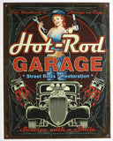 Hot Rod Garage Tin Metal Sign Rat Rod Pin Up Girl Automotive Vintage Style Tools