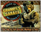 Grumpys Garage Take it or Leave it Tin Metal Sign Mechanic Rules Bear