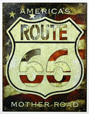 Route 66 Americas Mother Road Tin Metal Sign American Flag Old Glory Stars and Stripes