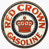 Red Crown Gasoline Round Tin Metal Signs Vintage Style Standard Oil Gas