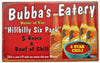 Bubbas Eatery Hillbilly Six Pack Tin Metal Sign Beer and Chili Restaurant Kitchen