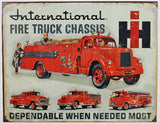 International Harvester Fire Truck Chassis Tin Metal Sign IH Tractor Firefighter