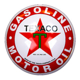 Texaco Gasoline Round Dome Tin Metal Sign Gas and Oil Chevron Service Station Garage